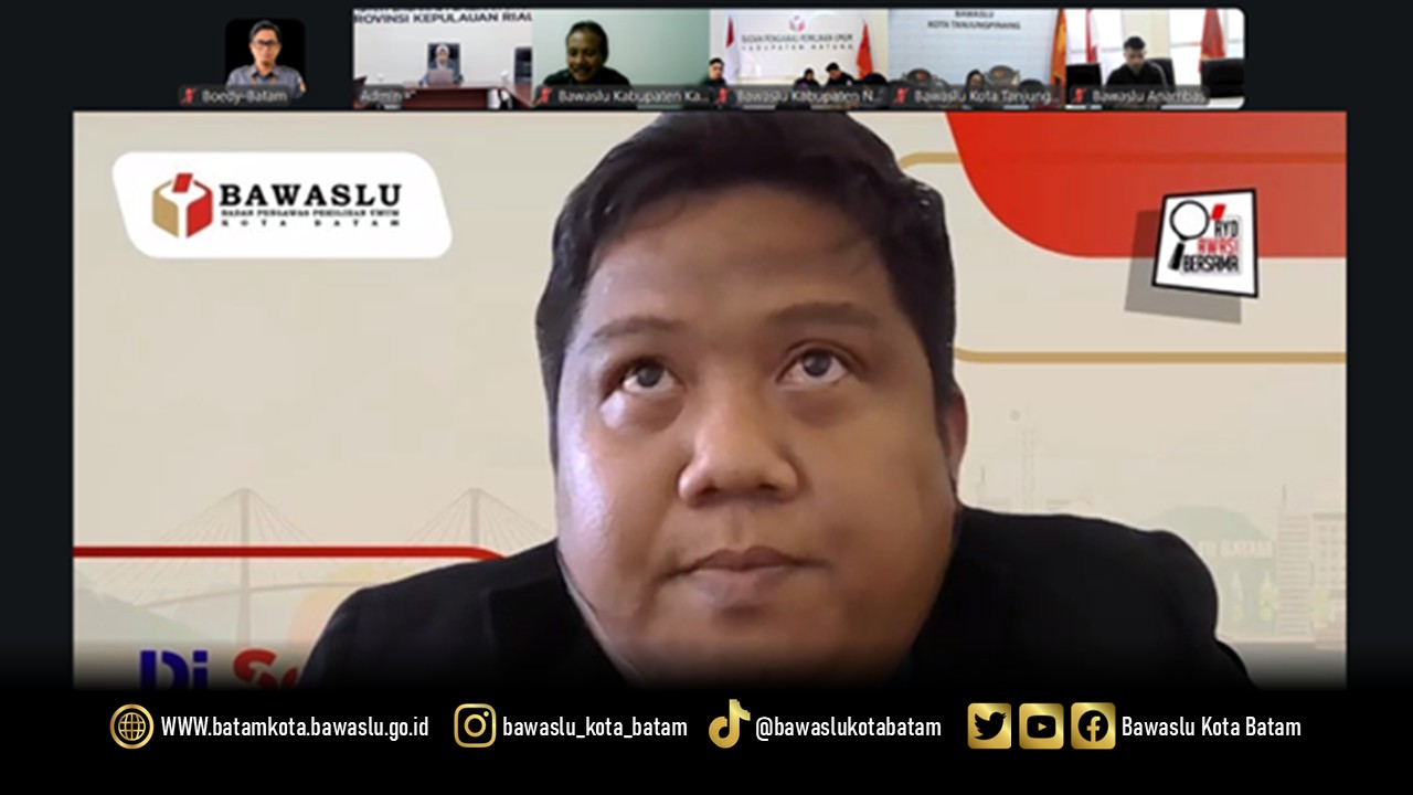 Koordinator Divisi Pencegahan, Parmas, dan Humas Bawaslu Kota Batam, Zainal Abidin, menyampaikan arah dan perencanaan program kerja tahun 2026 dalam Rapat Koordinasi Divisi P2H/HP2H Kabupaten/Kota se-Provinsi Kepulauan Riau yang diselenggarakan oleh Bawaslu Kepri secara daring, Selasa (10/2/2026).