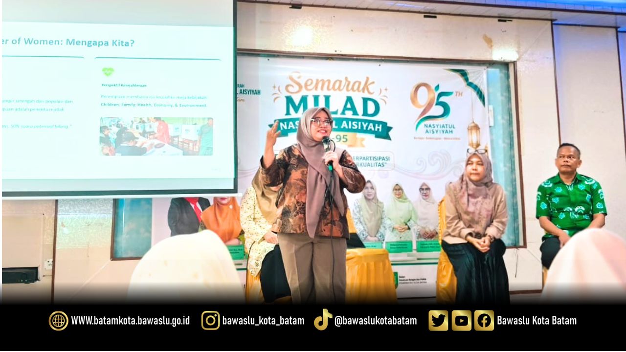 Koordinator Divisi SDM, Organisasi dan Diklat Bawaslu Kota Batam, Ully Yushariyen Damanik, menjadi narasumber pada kegiatan Focus Group Discussion (FGD) Milad Nasyiatul ‘Aisyiyah ke-95 di SMK Muhammadiyah Batam, Sabtu (6/6/2026).