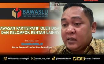 Ketua Bawaslu Provinsi Kepulauan Riau, Zulhadril Putra, saat menjadi narasumber melalui zoom meeting dalam kegiatan Pemilu Ramah Disabilitas: Penguatan Pengawasan Kepemiluan bagi Disabilitas dan Kelompok Rentan Lainnya yang dilaksanakan Bawaslu Kota Batam, Kamis (13/8/2026).